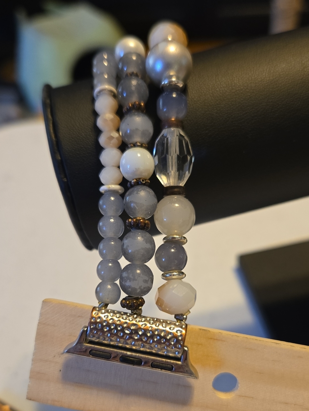 Apple Multi-Strand Gray and Cream Beaded Women’s Watchband